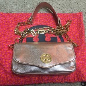 Tory Burch Pink Champagne Gold Chain Leather Purse